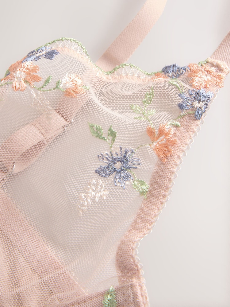 Multi Non Pad Plunge Premium Floral Print Embroidery Bra - Image 8 of 8