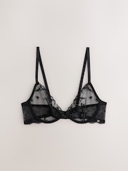 Noir - Heart Embroidery Non Pad Plunge Bra A-E - Image 6 de 8
