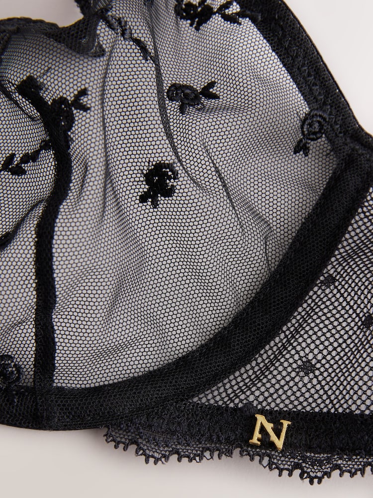 Noir - Heart Embroidery Non Pad Plunge Bra A-E - Image 8 de 8