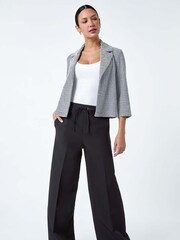 Roman Black Stripe Print Textured Cotton Blend Jacket - Image 1 of 5