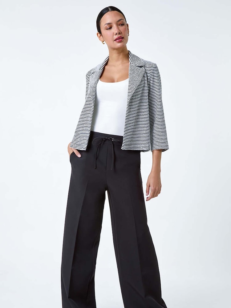 Roman Black Stripe Print Textured Cotton Blend Jacket - Image 1 of 5