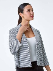 Roman Black Stripe Print Textured Cotton Blend Jacket - Image 2 of 5