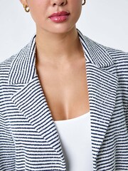 Roman Black Stripe Print Textured Cotton Blend Jacket - Image 5 of 5