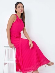 Roman Pink Pleated Halter Neck Maxi Dress - Image 1 of 5