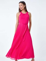Roman Pink Pleated Halter Neck Maxi Dress - Image 2 of 5