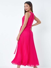 Roman Pink Pleated Halter Neck Maxi Dress - Image 3 of 5