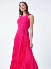 Roman Pink Pleated Halter Neck Maxi Dress - Image 4 of 5