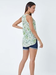 Roman Green Floral Burnout Print Vest Top - Image 3 of 5