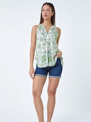 Roman Green Floral Burnout Print Vest Top - Image 4 of 5