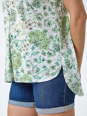 Roman Green Floral Burnout Print Vest Top - Image 5 of 5