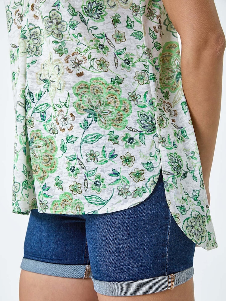 Roman Green Floral Burnout Print Vest Top - Image 5 of 5