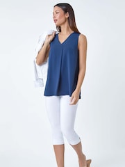 Roman Blue V-Neck Sleeveless Pleat Vest Top - Image 2 of 5