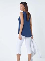 Roman Blue V-Neck Sleeveless Pleat Vest Top - Image 3 of 5