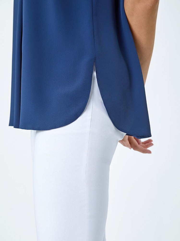 Roman Blue V-Neck Sleeveless Pleat Vest Top - Image 5 of 5