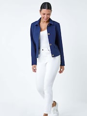 Roman Blue Textured Button Detail Boucle Jacket - Image 1 of 5