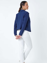 Roman Blue Textured Button Detail Boucle Jacket - Image 2 of 5