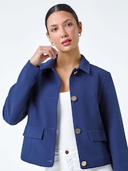Roman Blue Textured Button Detail Boucle Jacket - Image 3 of 5