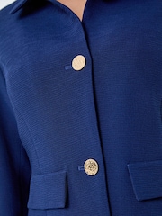 Roman Blue Textured Button Detail Boucle Jacket - Image 4 of 5