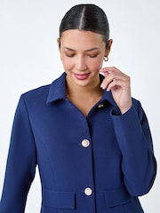 Roman Blue Textured Button Detail Boucle Jacket - Image 5 of 5