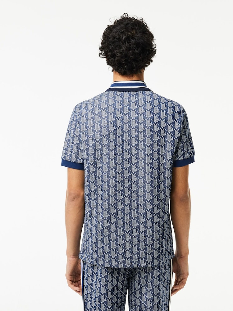 Lacoste Blue Monogram Polo Shirt - Image 2 of 6