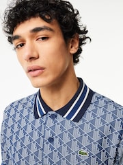 Lacoste Blue Monogram Polo Shirt - Image 4 of 6