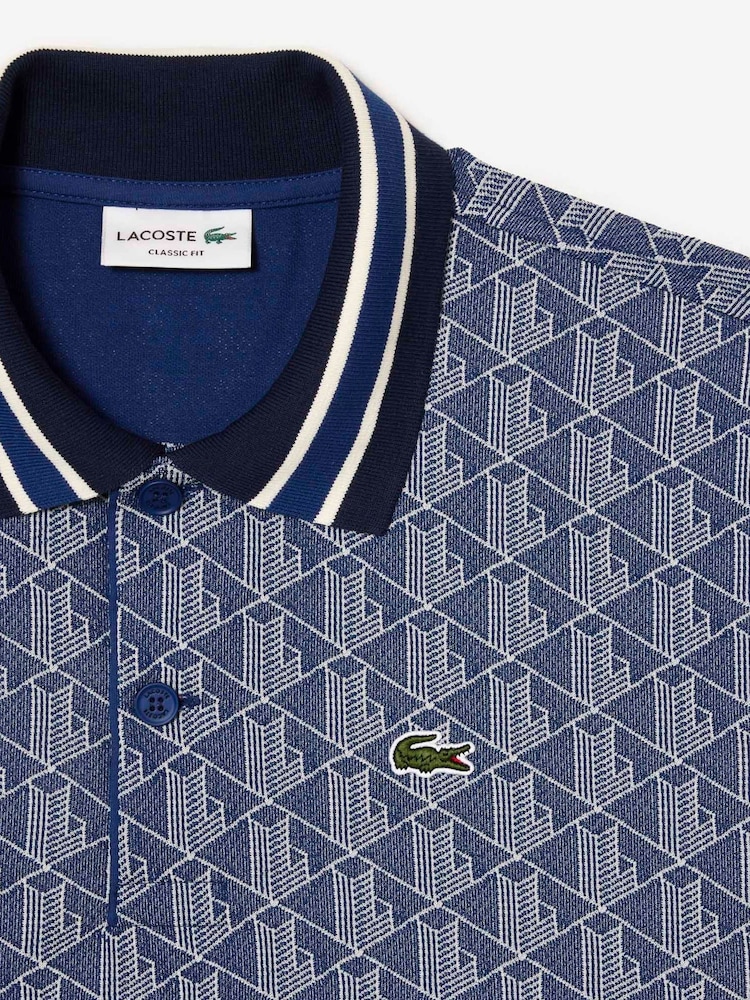 Lacoste Blue Monogram Polo Shirt - Image 6 of 6