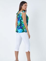 Roman Blue Abstract Leaf Halterneck Tie Detail Top - Image 3 of 5
