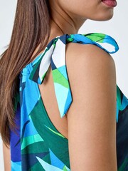 Roman Blue Abstract Leaf Halterneck Tie Detail Top - Image 5 of 5