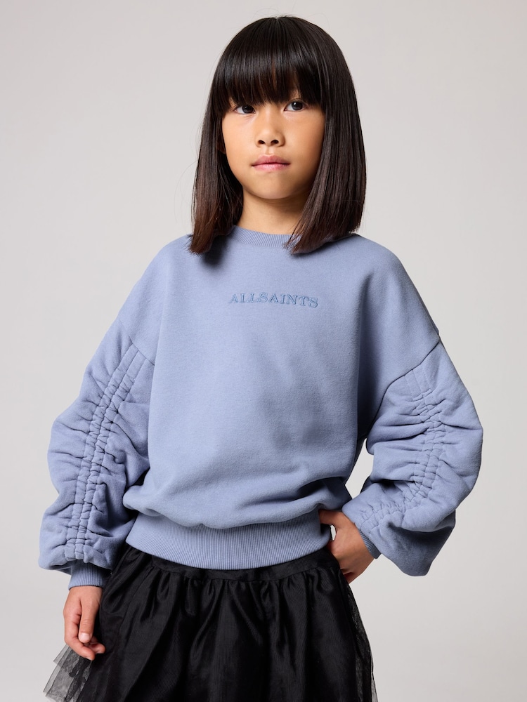 smALLSAINTS Mid Blue Girls Oversized Cygni Ruched Sleeve Sweatshirt. - Image 2 of 7