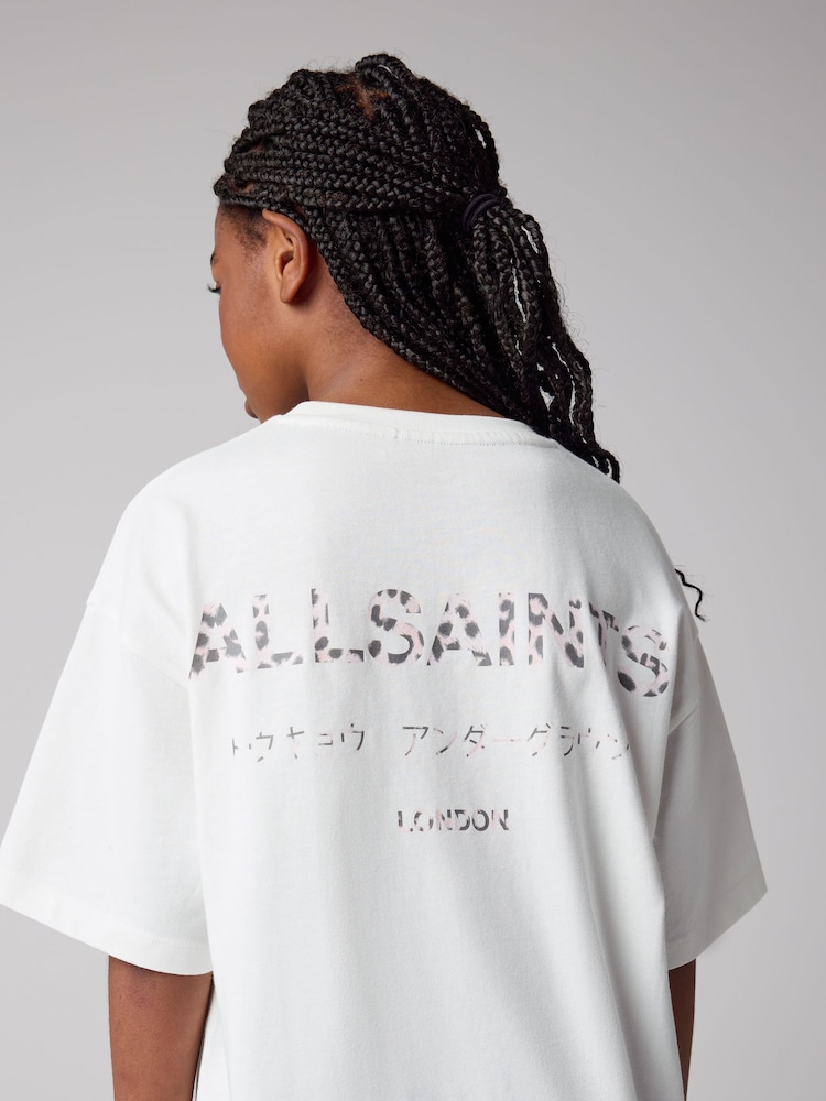 Белый/розовый с леопардовым принтом - smALLSAINTS Oversized Girls Underground Crew T-Shirt - Image 1 of 9