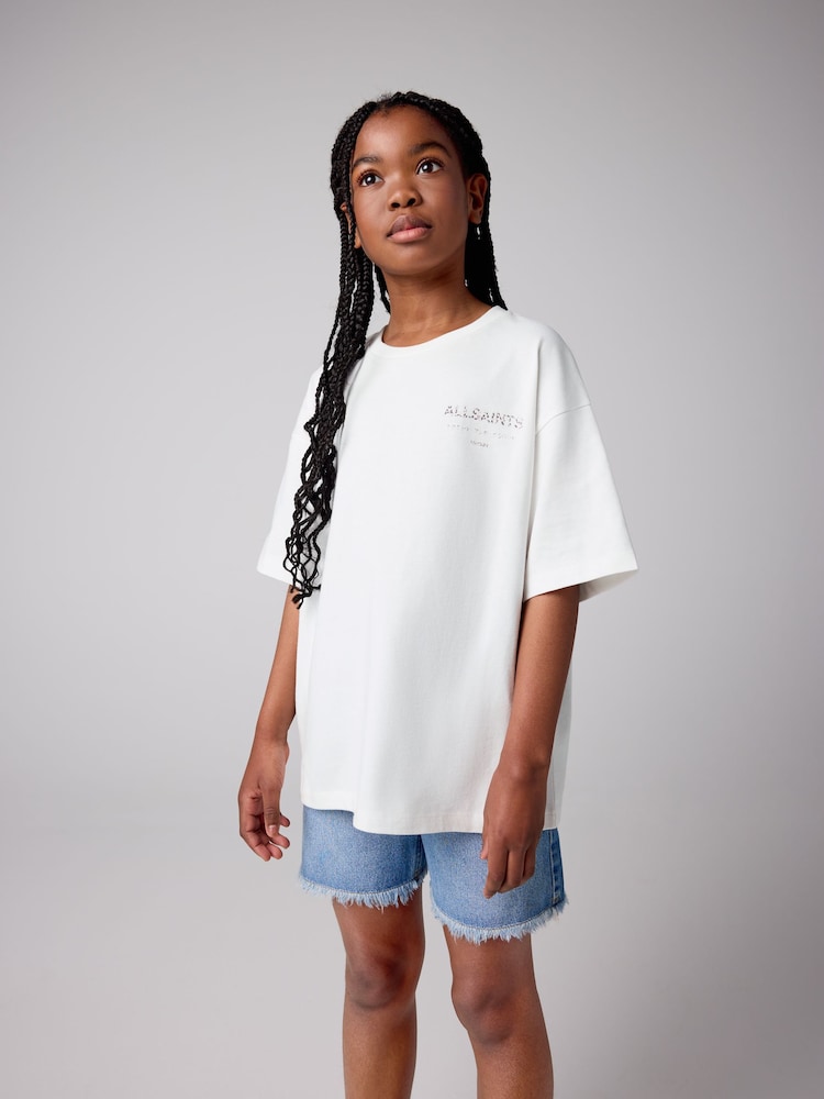 smALLSAINTS White/Pink Leopard Oversized Girls Underground Crew T-Shirt - Image 3 of 9