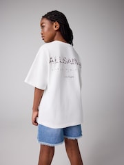 Белый/розовый с леопардовым принтом - smALLSAINTS Oversized Girls Underground Crew T-Shirt - Image 4 of 9