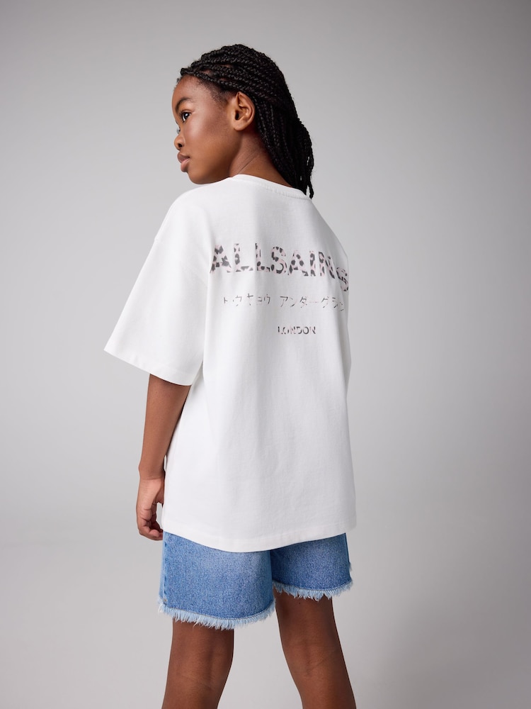 smALLSAINTS White/Pink Leopard Oversized Girls Underground Crew T-Shirt - Image 4 of 9