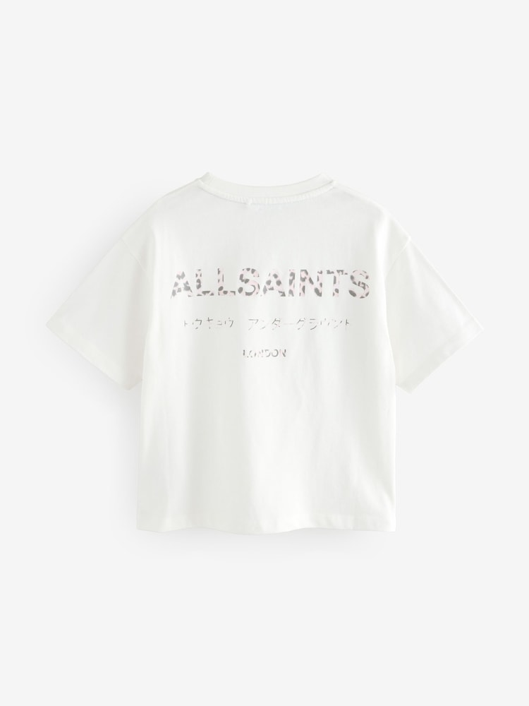 smALLSAINTS White/Pink Leopard Oversized Girls Underground Crew T-Shirt - Image 7 of 9