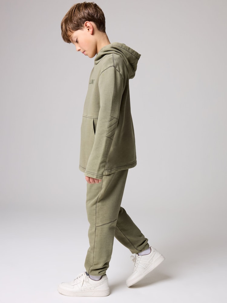 smALLSAINTS Khaki Green Logo Washed 100% Cotton Hoodie and Joggers Boys Set - Image 2 of 11