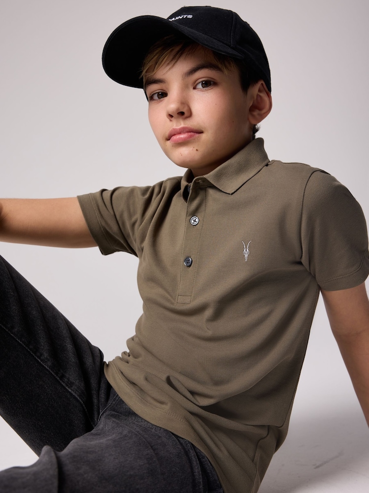 smALLSAINTS Khaki Green Boys 100% Cotton Short Sleeve Polo Shirt - Image 1 of 6