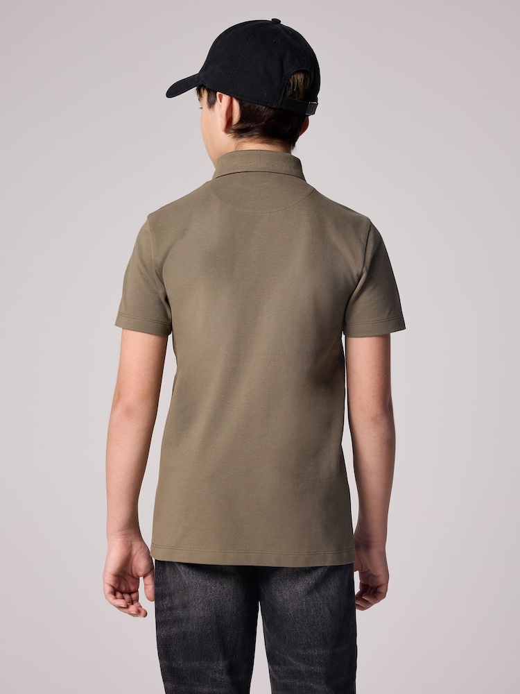 smALLSAINTS Khaki Green Boys 100% Cotton Short Sleeve Polo Shirt - Image 2 of 6