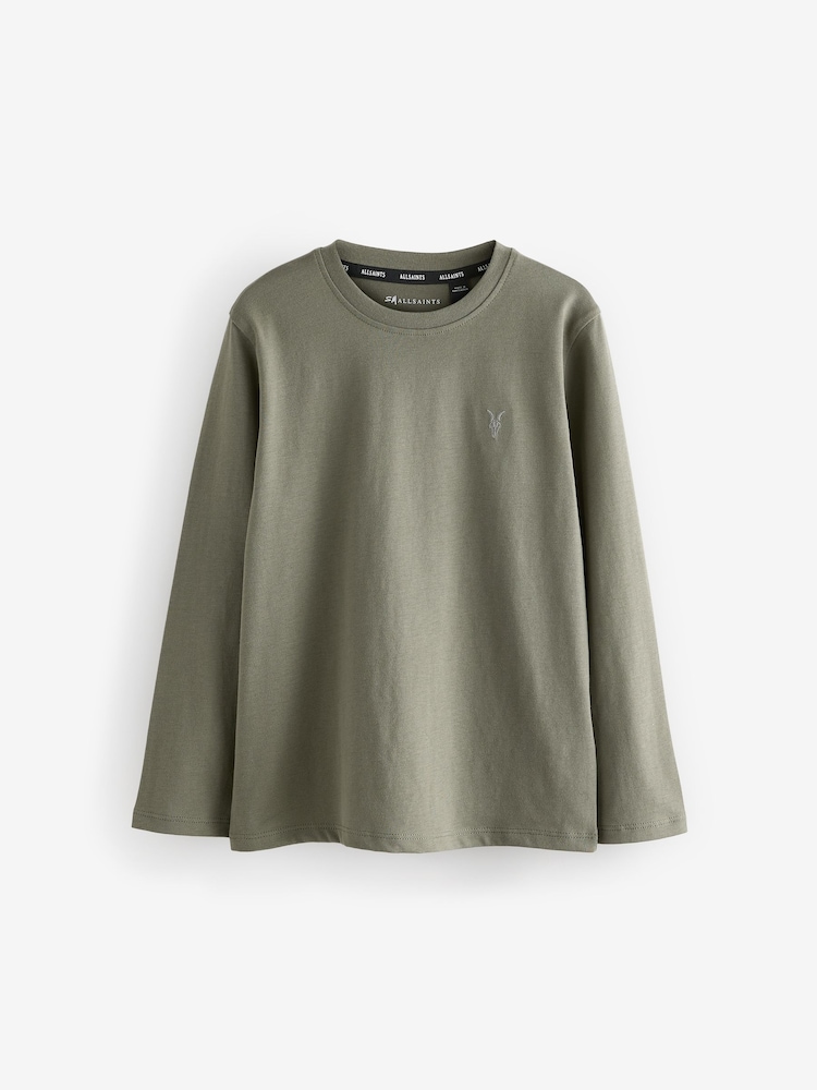 smALLSAINTS Navy/Khaki Boys Brace Crew Long Sleeve 100% Cotton T-Shirts 3 Pack - Image 2 of 8