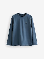smALLSAINTS Navy/Khaki Boys Brace Crew Long Sleeve 100% Cotton T-Shirts 3 Pack - Image 4 of 8