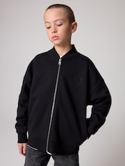 smALLSAINTS Black Boys Tierra Rocco Sweat Bomber 100% Cotton Jacket - Image 1 of 9