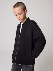 smALLSAINTS Black Boys Tierra Rocco Sweat Bomber 100% Cotton Jacket - Image 2 of 9