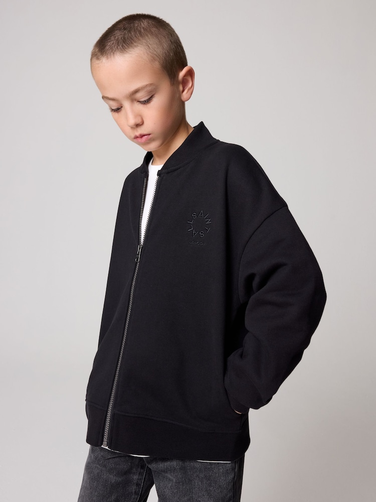smALLSAINTS Black Boys Tierra Rocco Sweat Bomber 100% Cotton Jacket - Image 2 of 9