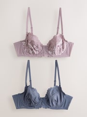 Mauve Pink Print/ Blue 2 Pack Floral Print Non Pad Full Cup Bra - Image 5 of 9
