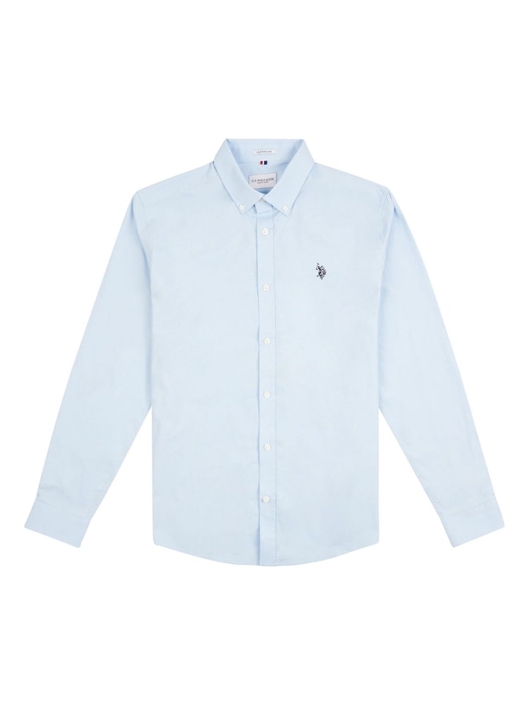 U.S. Polo Assn. Blue Stretch Cotton Mens Poplin Shirt - Image 1 of 3