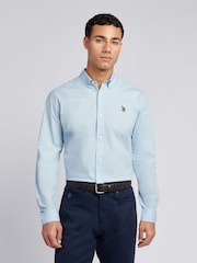 Көк - U.S. Polo Assn. Ерлерге арналған мақтадан жасалған поплин жейдесі - 9суретінің 6 суреті