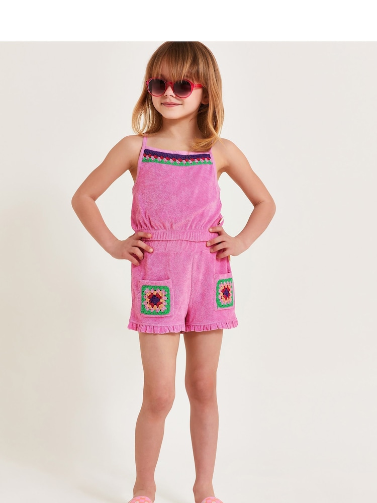 Monsoon Pink Crochet Towelling 100% Cotton Shorts - Image 1 of 4