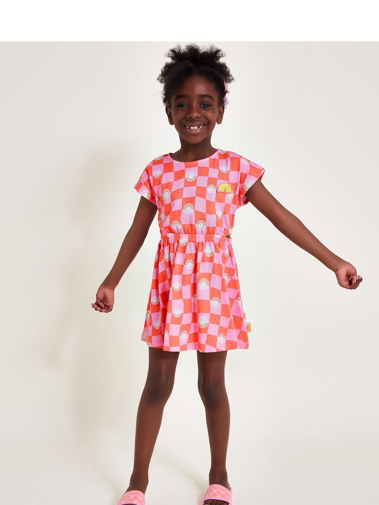 Monsoon Orange 100% Cotton Cut-Out Checkerboard Sun Dress - Image 1 of 4