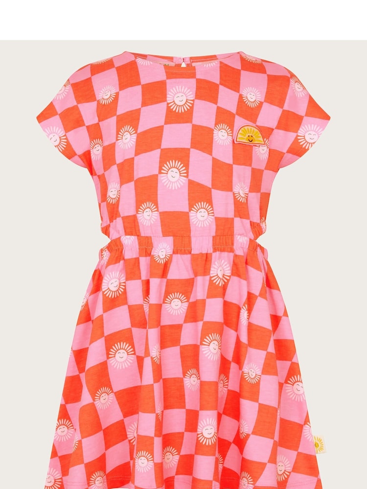 Monsoon Orange 100% Cotton Cut-Out Checkerboard Sun Dress - Image 2 of 4