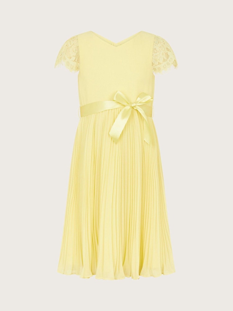 Monsoon Yellow Katy Lace Pleated Dress - Image 1 of 3
