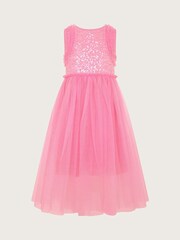 Розовый - Платье с оборками и пайетками Monsoon Priscilla - Изображение 1 из 2